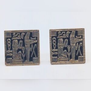 Vintage Square Swank Cufflinks with Egyptian Isis Osiris